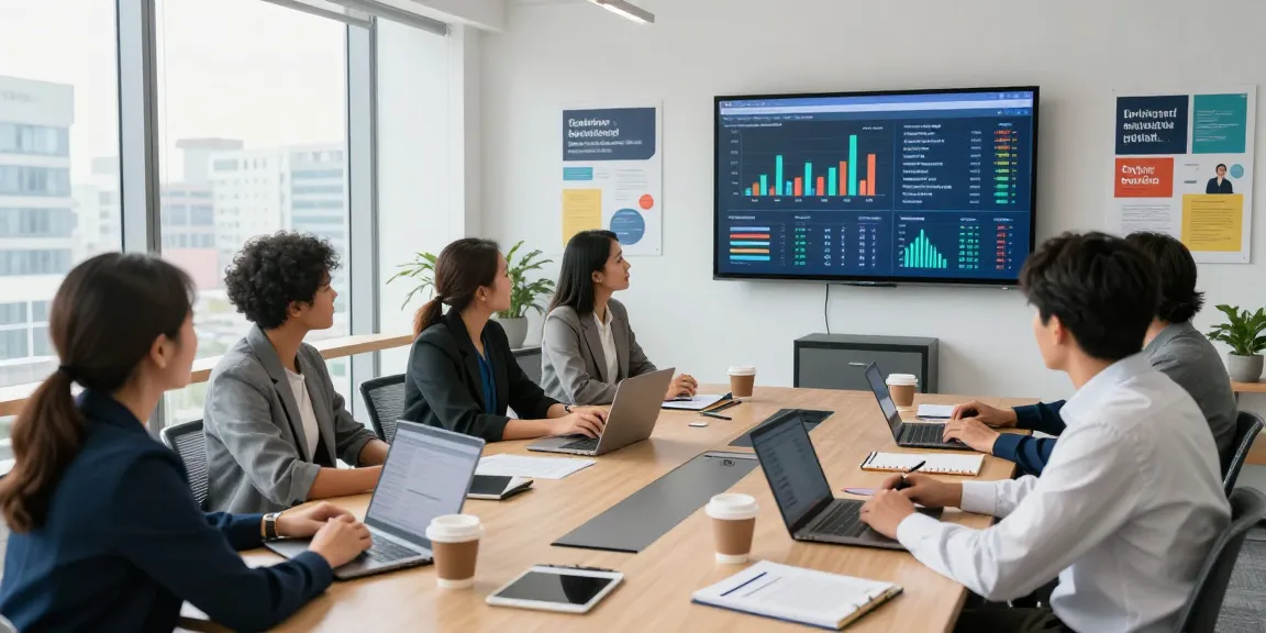 Teammeeting zur Bewertung von Führungsverhalten in modernem Büro.