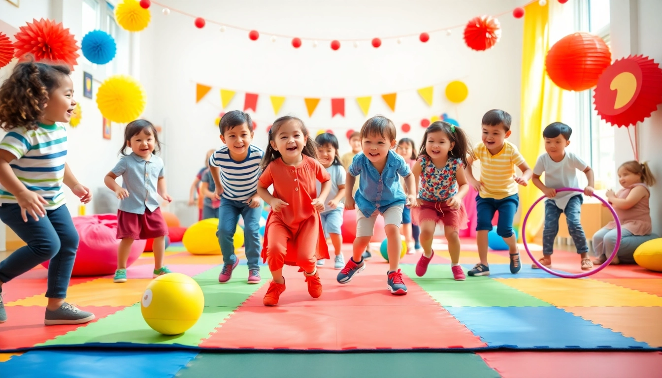 Kinder spielen Bewegungsspiele drinnen, mehr dazu lesen fuer kreative Ideen und Anregungen.