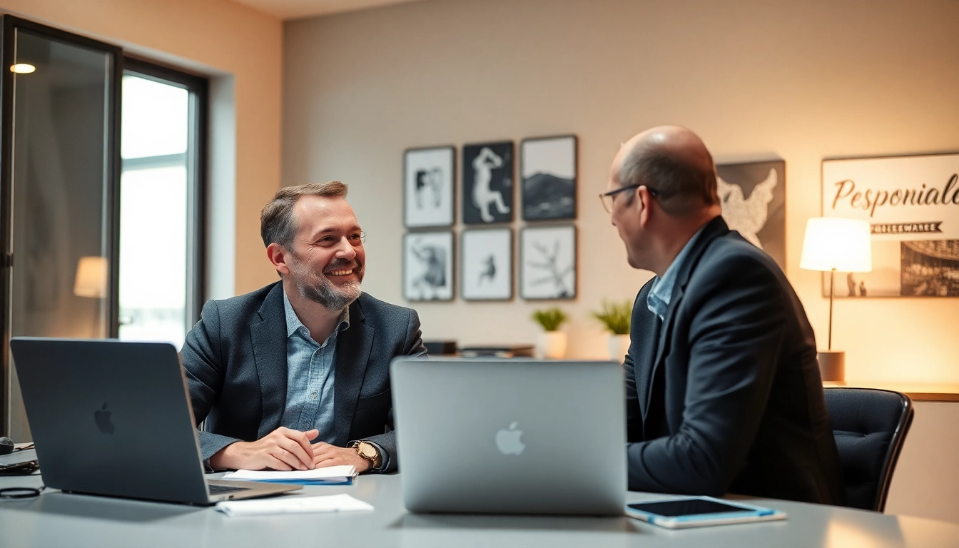 Berater und Klient in einem modernen Büro diskutieren über Personalvermittlung.