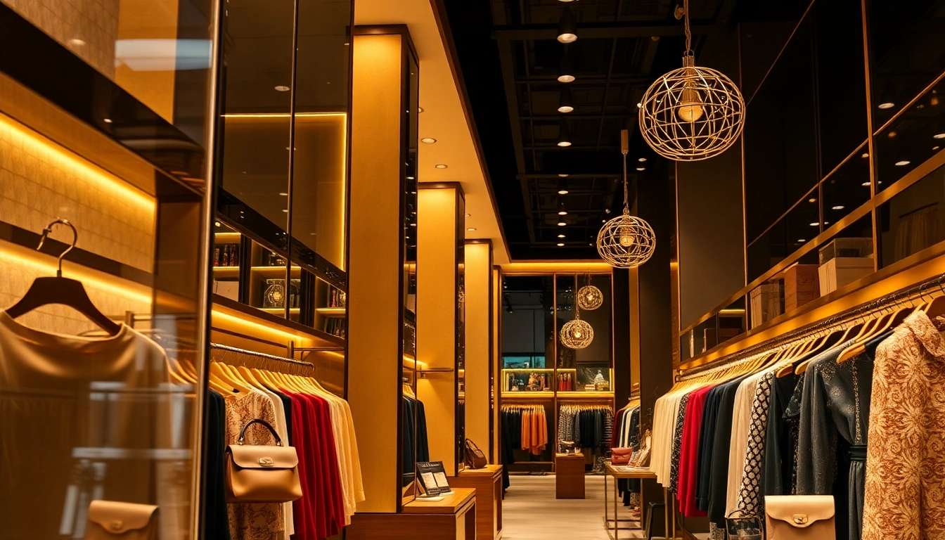 Experience luxury shopping in an elegant boutique with high-end fashion displays and exquisite decor.