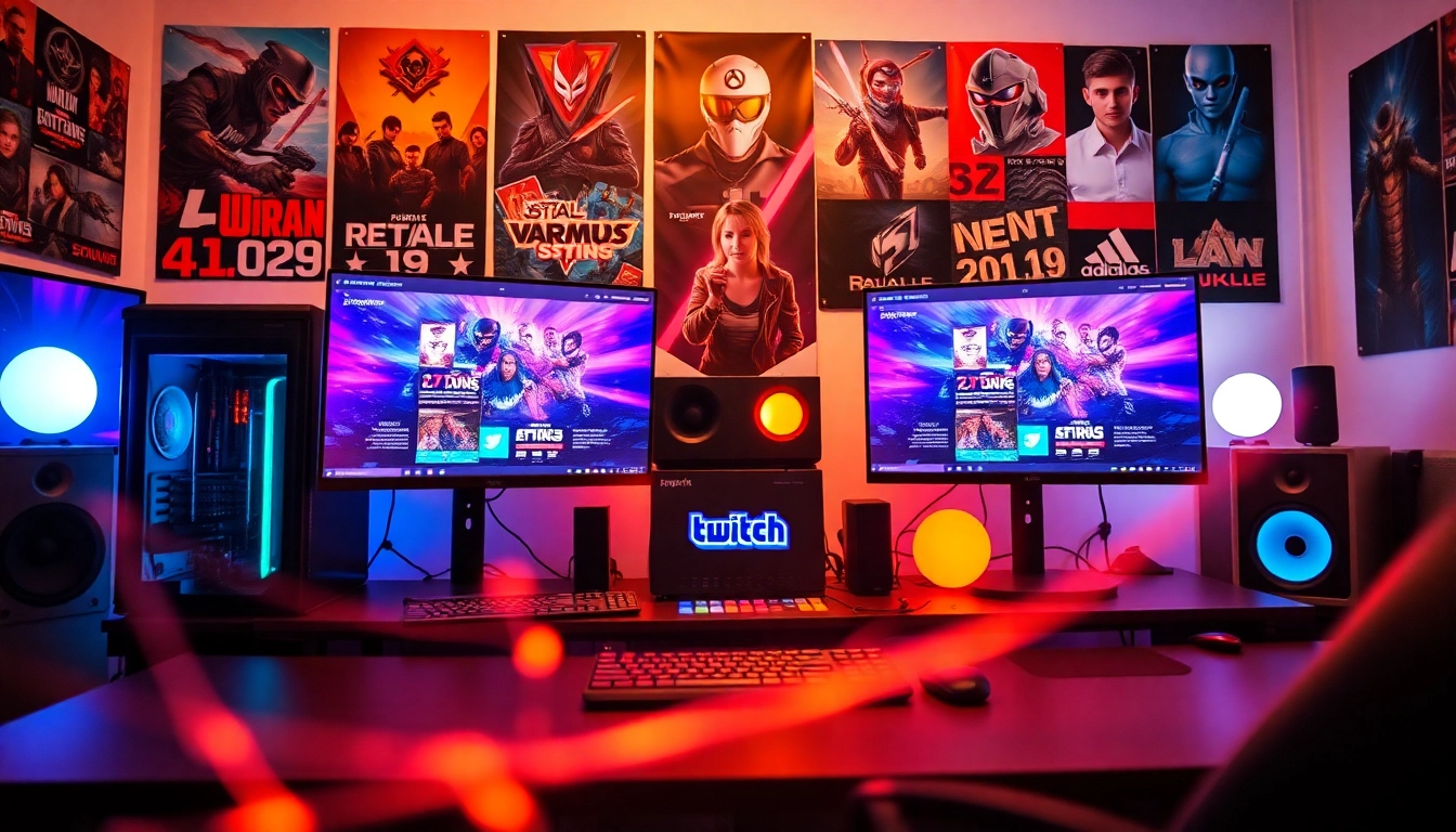 Twitch Streamer Österreich in a vibrant gaming setup with dual monitors and LED lights.