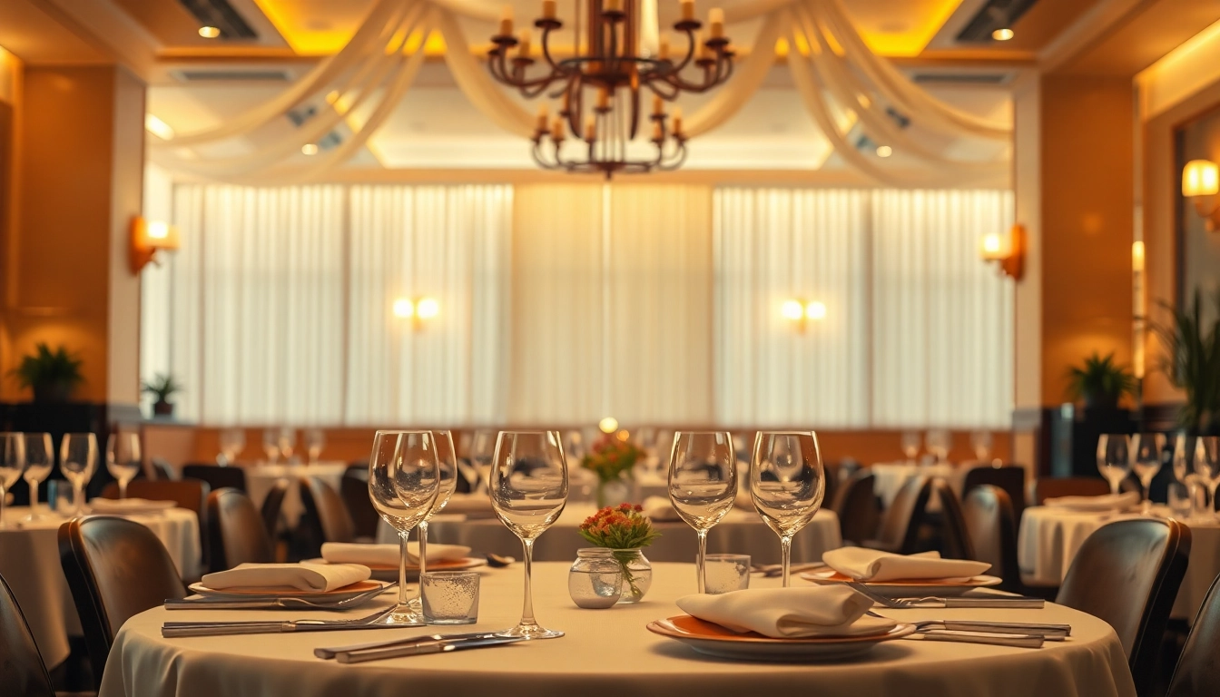 Elegantes Restaurant mit einem gedeckten Tisch, ideal für Headhunter Gastronomie-Illustrationen.