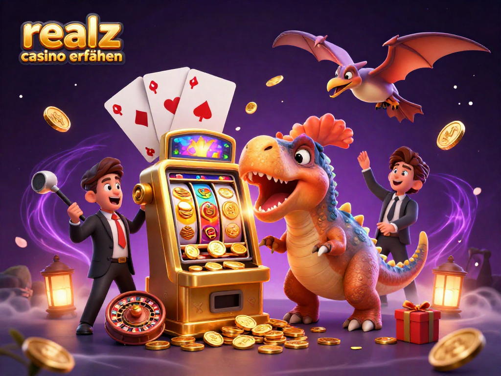 Entdecke die realz casino erfahrungen mit einem 3D-Pachycephalosaurus, der einen Spielautomaten aufregend besiegt.