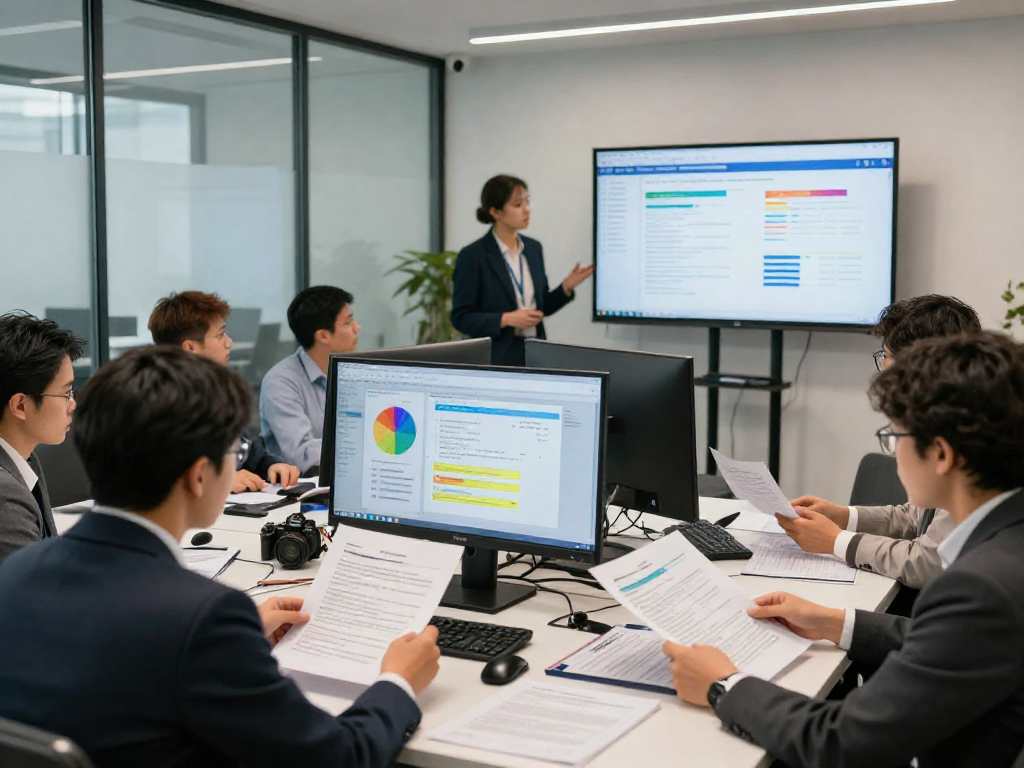 Compliance team engaged in document fraud detection analysis with digital tools.