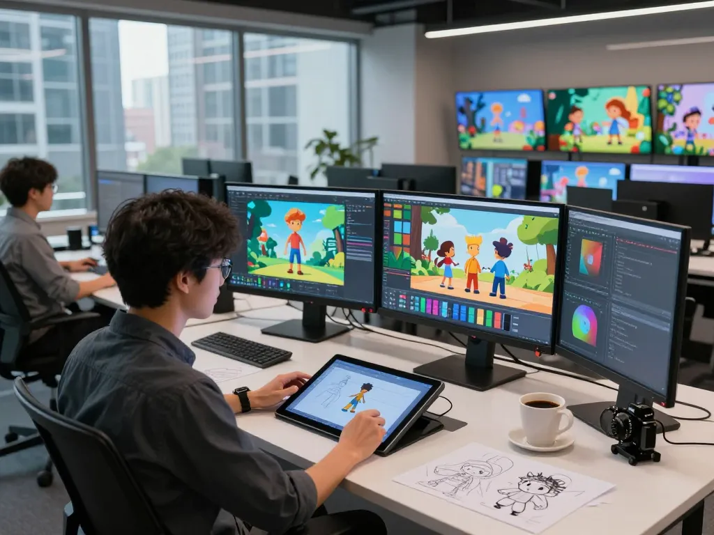 Animator demonstrating motion control ai techniques in a modern digital studio.