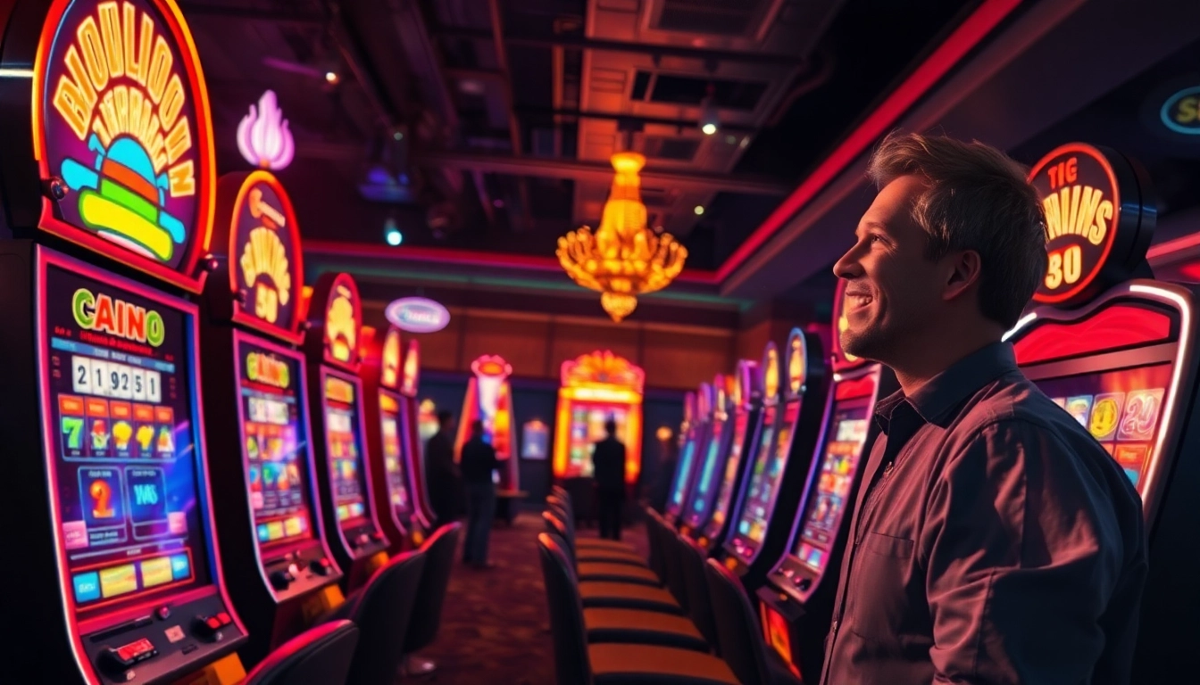 Erlebe Casino Bonus ohne Einzahlung mit aufregenden Spielautomaten und strahlenden Gewinnen in einem einladenden Casino-Ambiente.