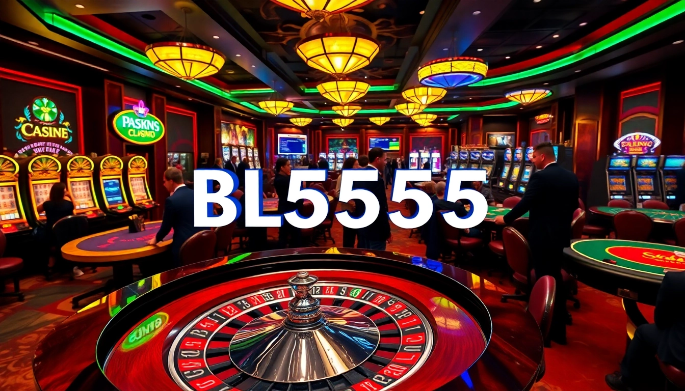Engage with BL555's thrilling gaming atmosphere at an upscale casino showcasing roulette and poker.
