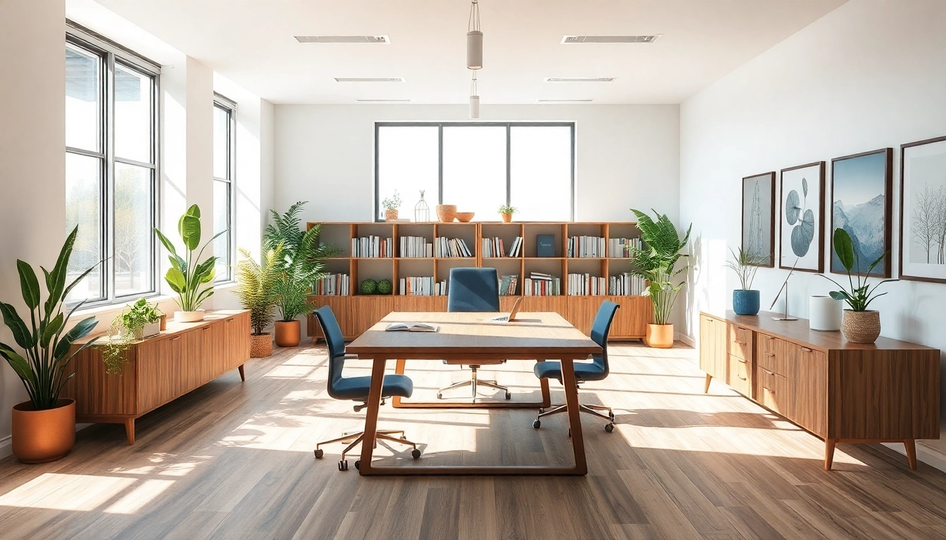 Moderne Büroeinrichtung mit ergonomischen Büromöbeln, die eine inspirierende Arbeitsumgebung schaffen.
