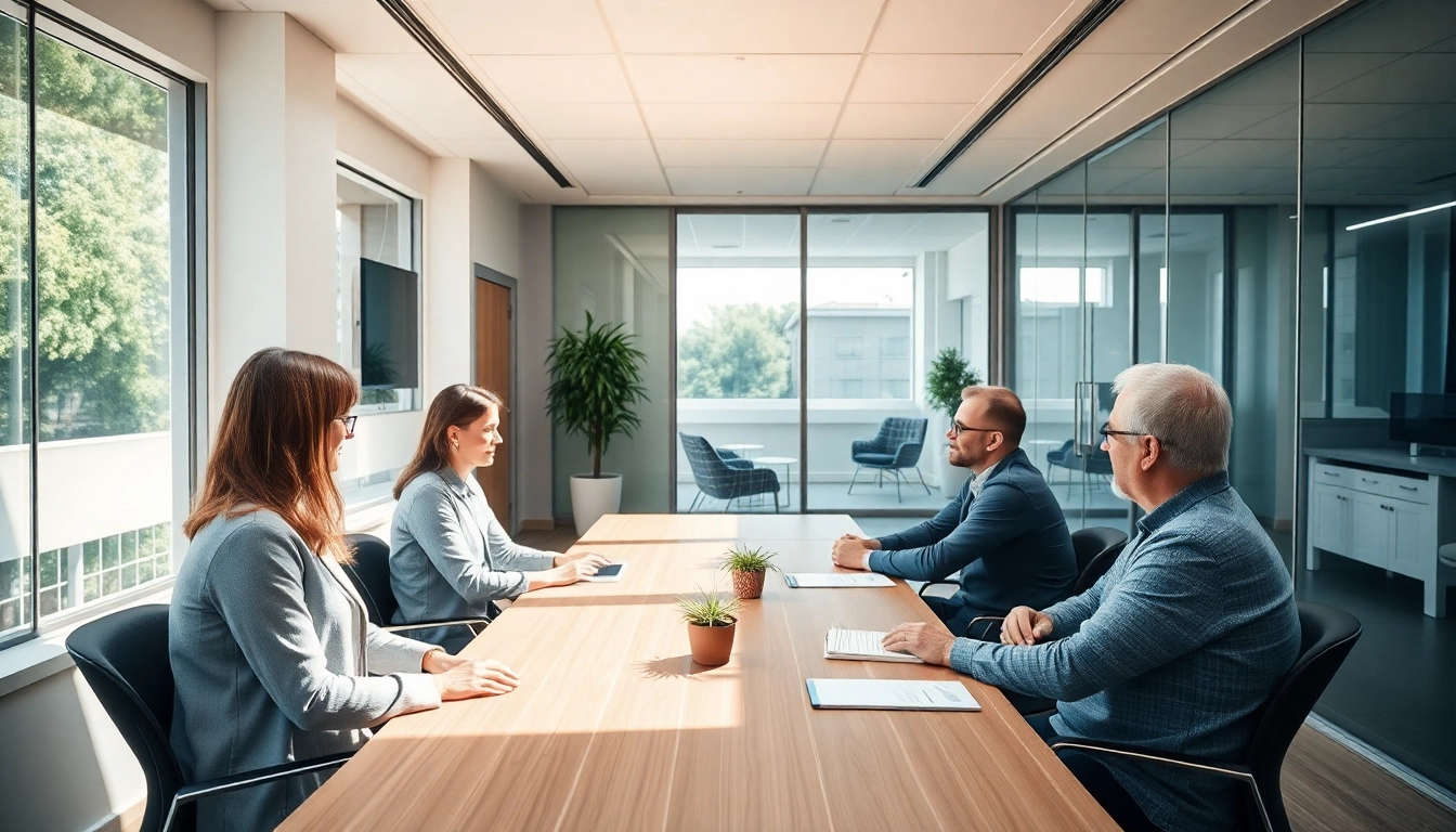 Professionelle Unternehmensberatung für Pflegeeinrichtungen im modernen Büro, das den Besprechungsprozess visualisiert.