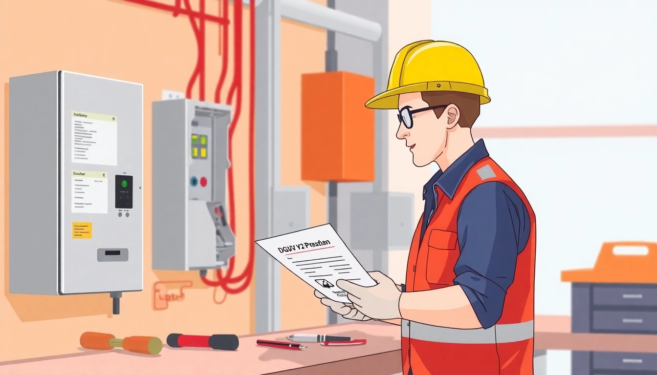 Electrician performing a DGUV V3 Prüfung, ensuring workplace safety and compliance.