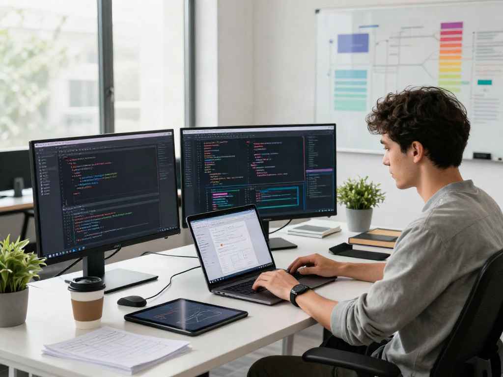 Developer showcasing LLM API provider integration in a modern tech workspace.