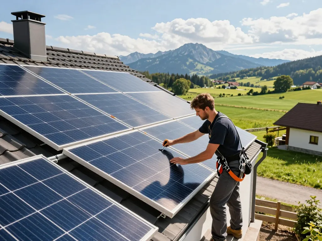 Photovoltaik Bayern Solarpanel-Installation in einer üppigen bayerischen Umgebung