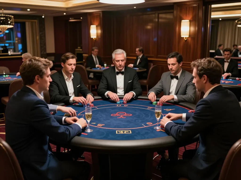 KJC VIP poker scene showing high-stakes gameplay with players engaged in strategy and luxury atmosphere.