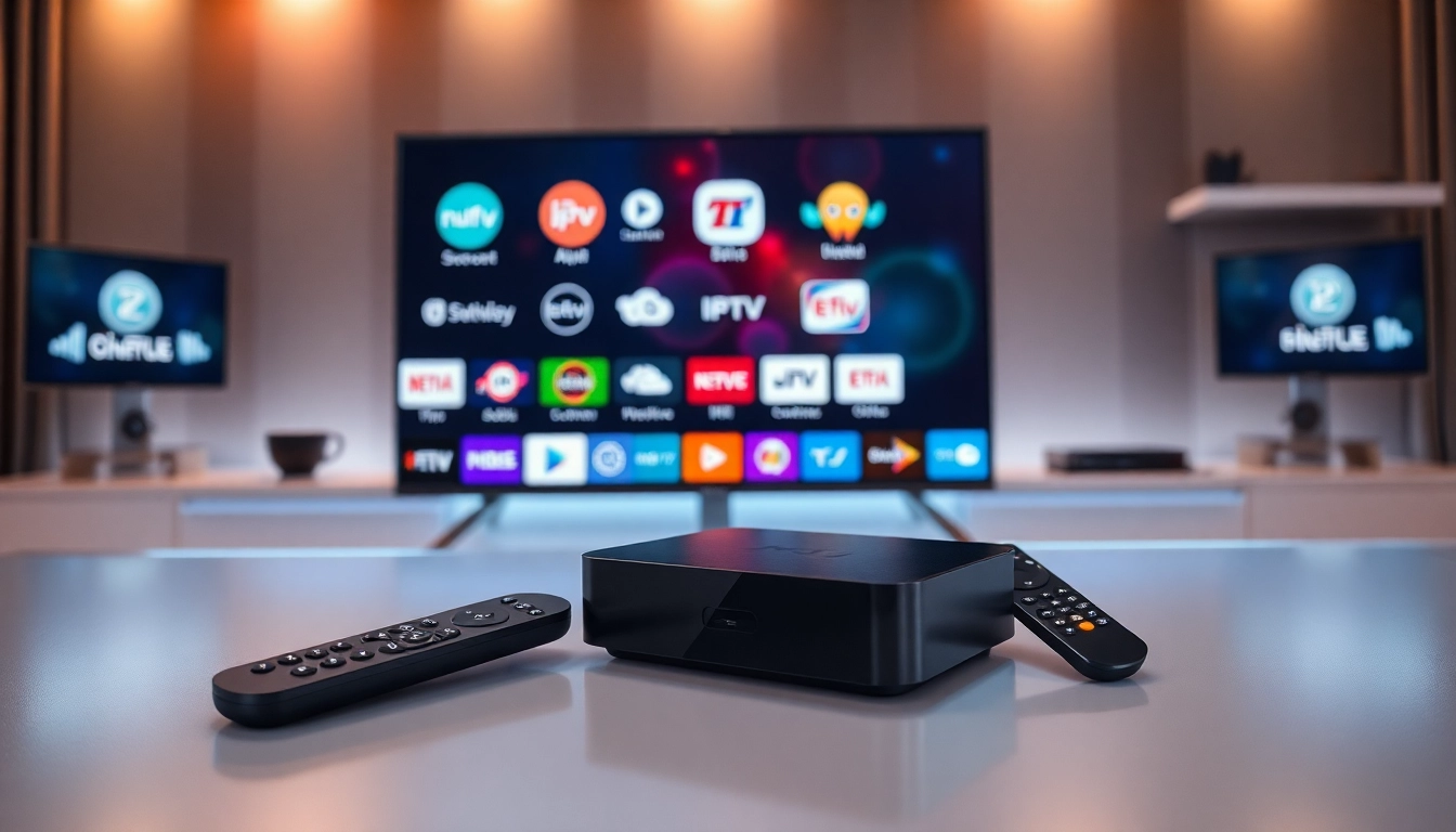 Explore IPTV anbieter devices like smart TVs and streaming boxes in a modern, inviting setup.