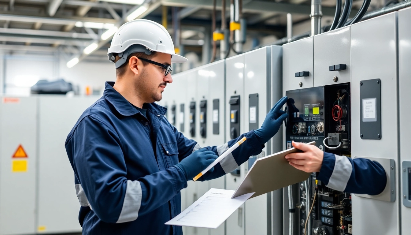 Technician conducting a DGUV V3 Prüfung to ensure electrical safety compliance.
