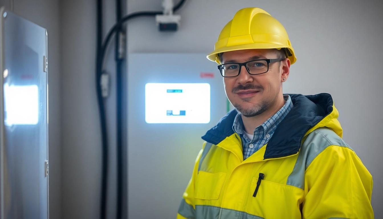 Elektriker führt eine DGUV V3 Prüfung an elektrischen Geräten durch, um Sicherheit am Arbeitsplatz zu gewährleisten.