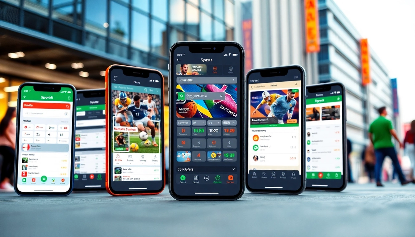 Sportwetten Apps im Vergleich: Moderne Smartphones zeigen verschiedene innovative Wett-Apps in einer urbanen Umgebung.