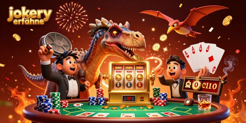 Experience exciting jokery erfahrungen as a pachycephalosaurus hits a jackpot in a vibrant casino environment.
