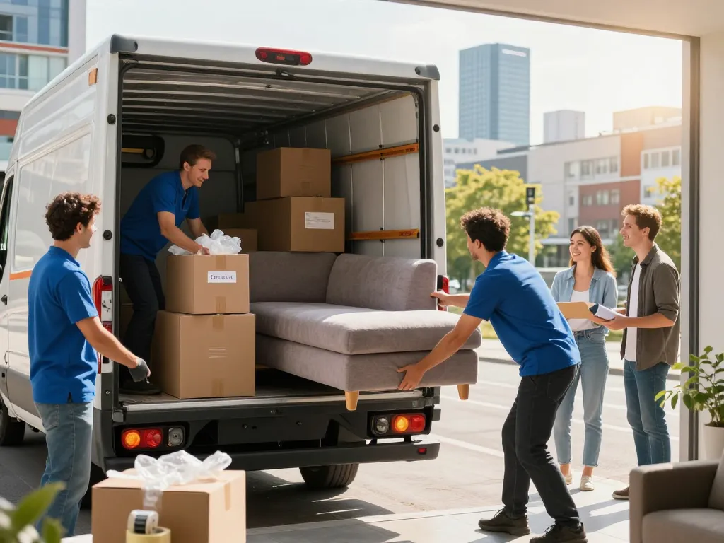 Stressfreies Umzugserlebnis mit dem Team von Umzugsunternehmen Hannover, das einen Lkw belädt.