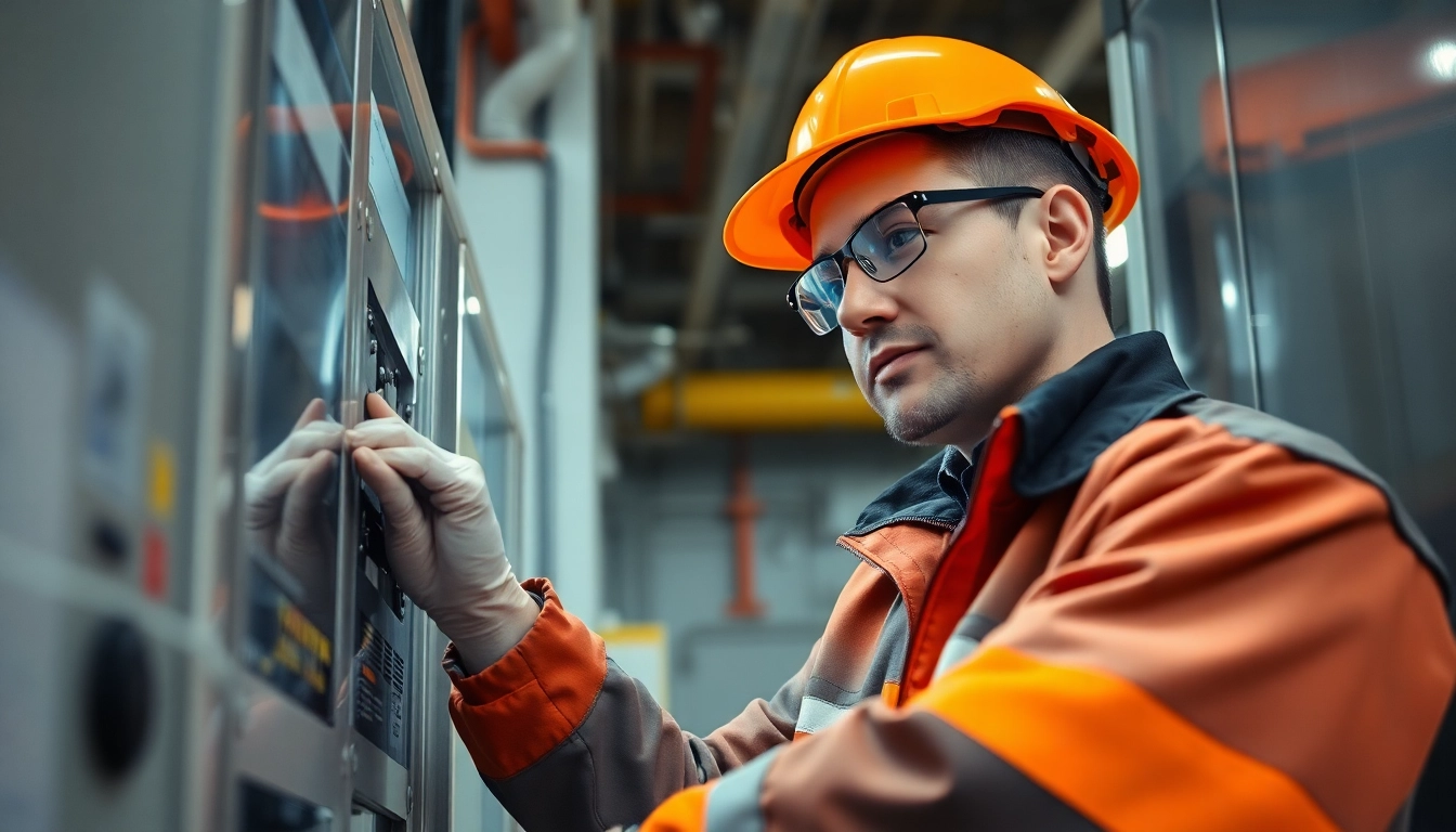 Technician conducting a DGUV V3 Prüfung on electrical equipment to ensure workplace safety.