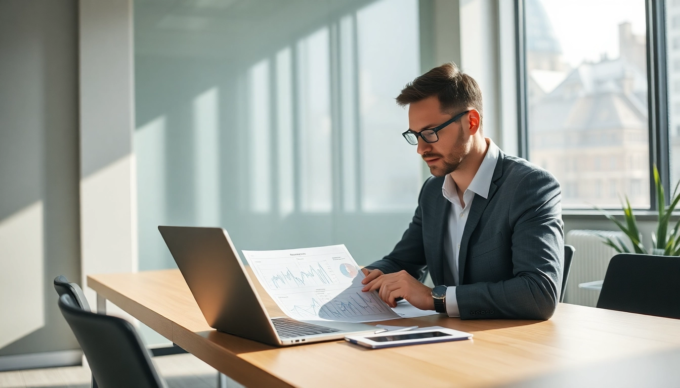 Beratung durch einen Unternehmensberater in einem modernen Büro, analysierend und strategisch planend.