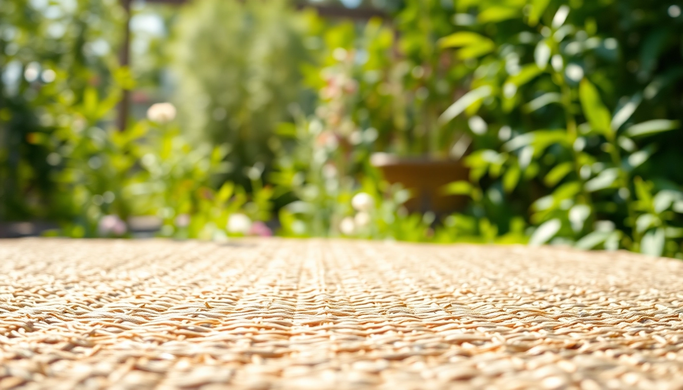 Hanfmatte im Garten mit natürlichem Licht und der Textur des Materials hervorhebend.