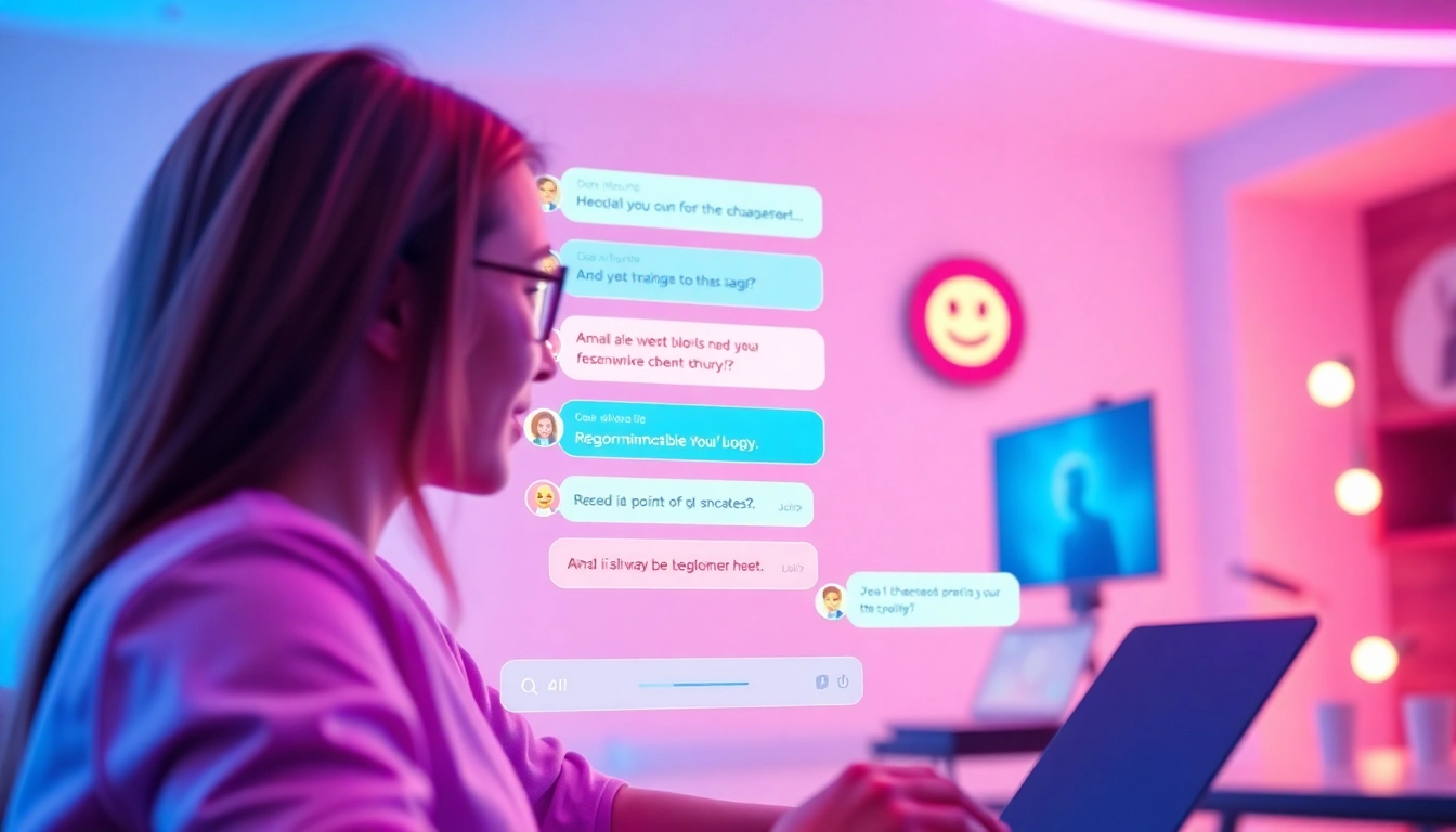 Engaging porn AI chat illustrated with lively digital interface and animated conversation.