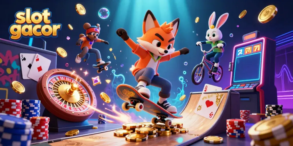 Experience thrilling slot gacor action with a fox and rabbit in a dynamic casino scene.