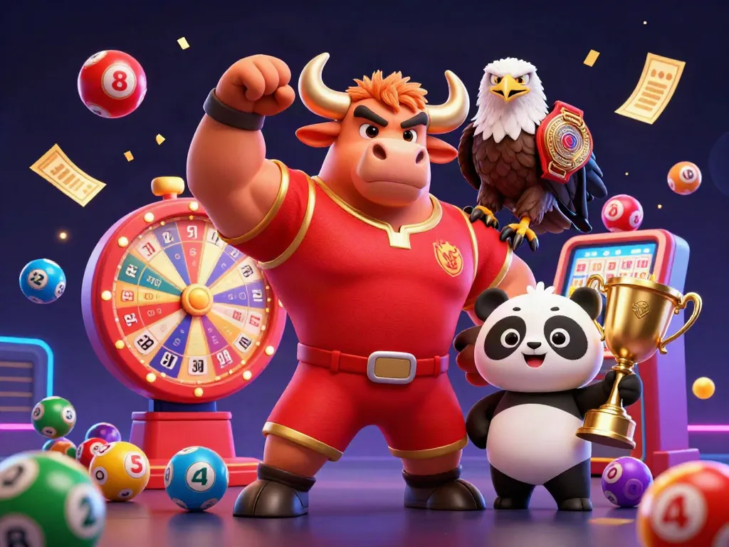 Experience explosive wins with bola88jp featuring a jubilant bull mascot and playful panda.