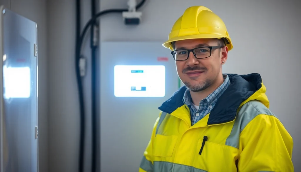 Elektriker führt eine DGUV V3 Prüfung an elektrischen Geräten durch, um Sicherheit am Arbeitsplatz zu gewährleisten.