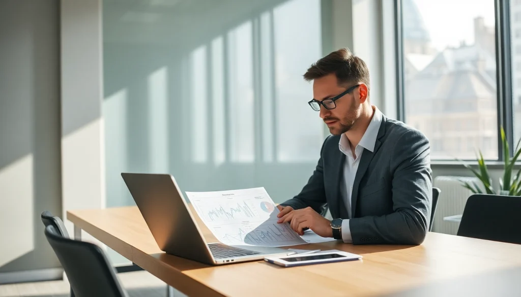 Beratung durch einen Unternehmensberater in einem modernen Büro, analysierend und strategisch planend.