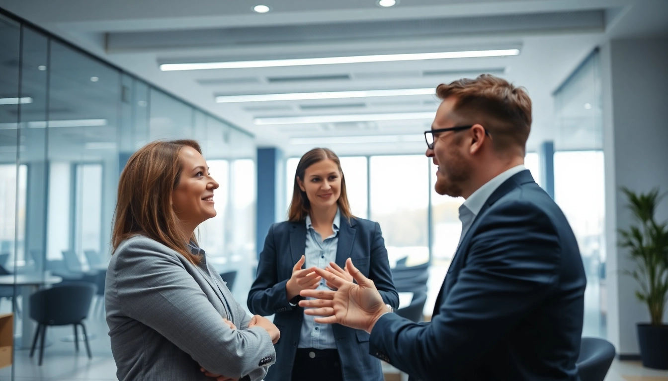 Headhunter Berlin führt ein professionelles Gespräch mit einem Klienten in einem modernen Büro.