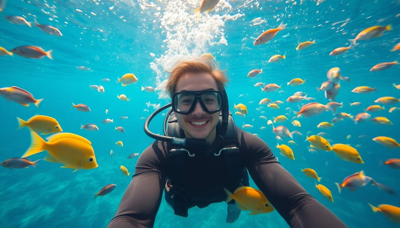 Tauchen in Mexiko mit einem Taucher, umgeben von bunten Korallenriffen und Fischen.