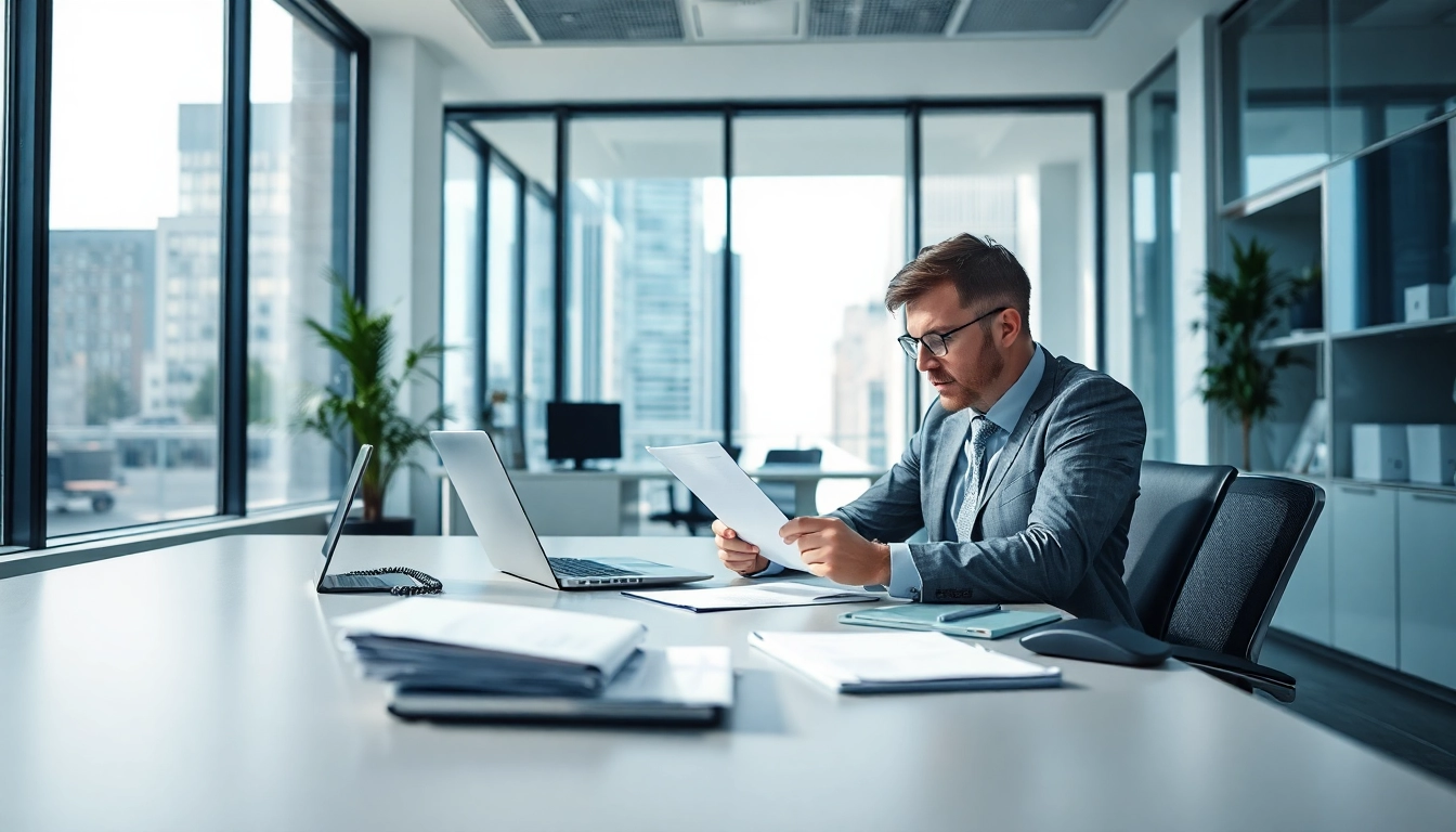 Headhunter Geschäftsführer arbeitet professionell an seinem Laptop und prüft Bewerbungsunterlagen.