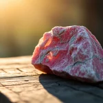 Heilstein Rosenquarz glänzt im sanften Licht und zeigt seine besondere Struktur.