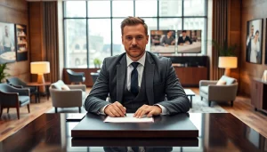 Headhunter Gastronomie bei der Arbeit in einem eleganten Büro mit Gastronomie-Motiven.