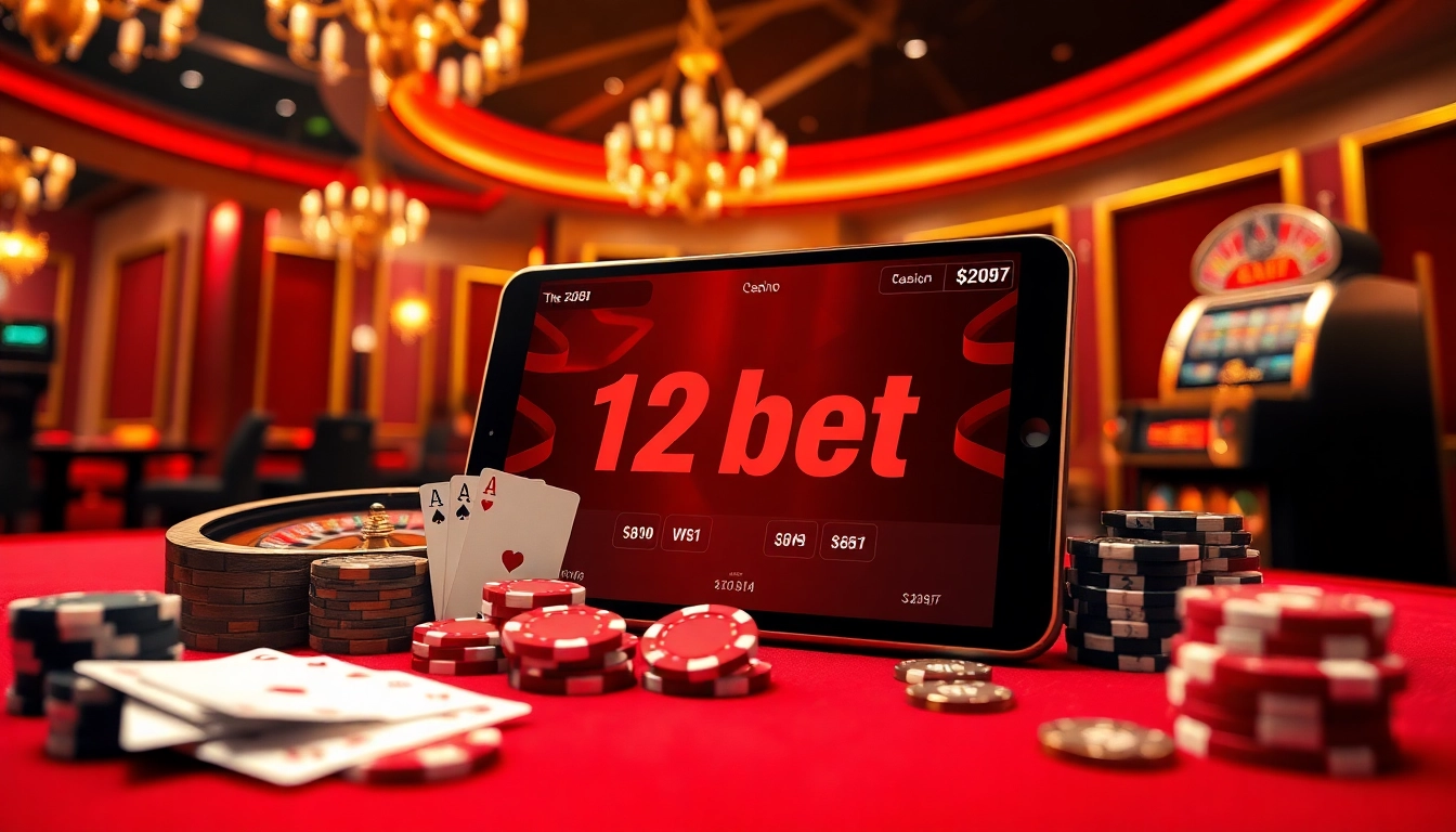 Experience the thrill of online gaming with 12bet link, showcasing vibrant casino elements.