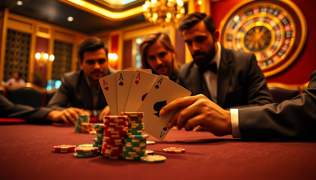 Engaging poker game at https://bong99.pro/ with vibrant chips and high-stakes tension.