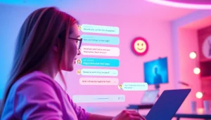 Engaging porn AI chat illustrated with lively digital interface and animated conversation.