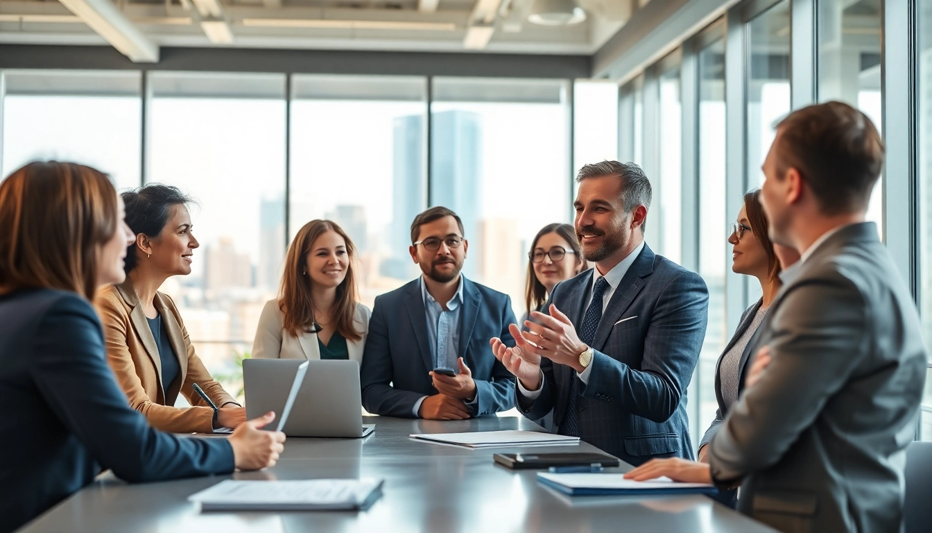 Headhunter Schweiz führt ein Interview mit Kandidaten in einem modernen Büro.