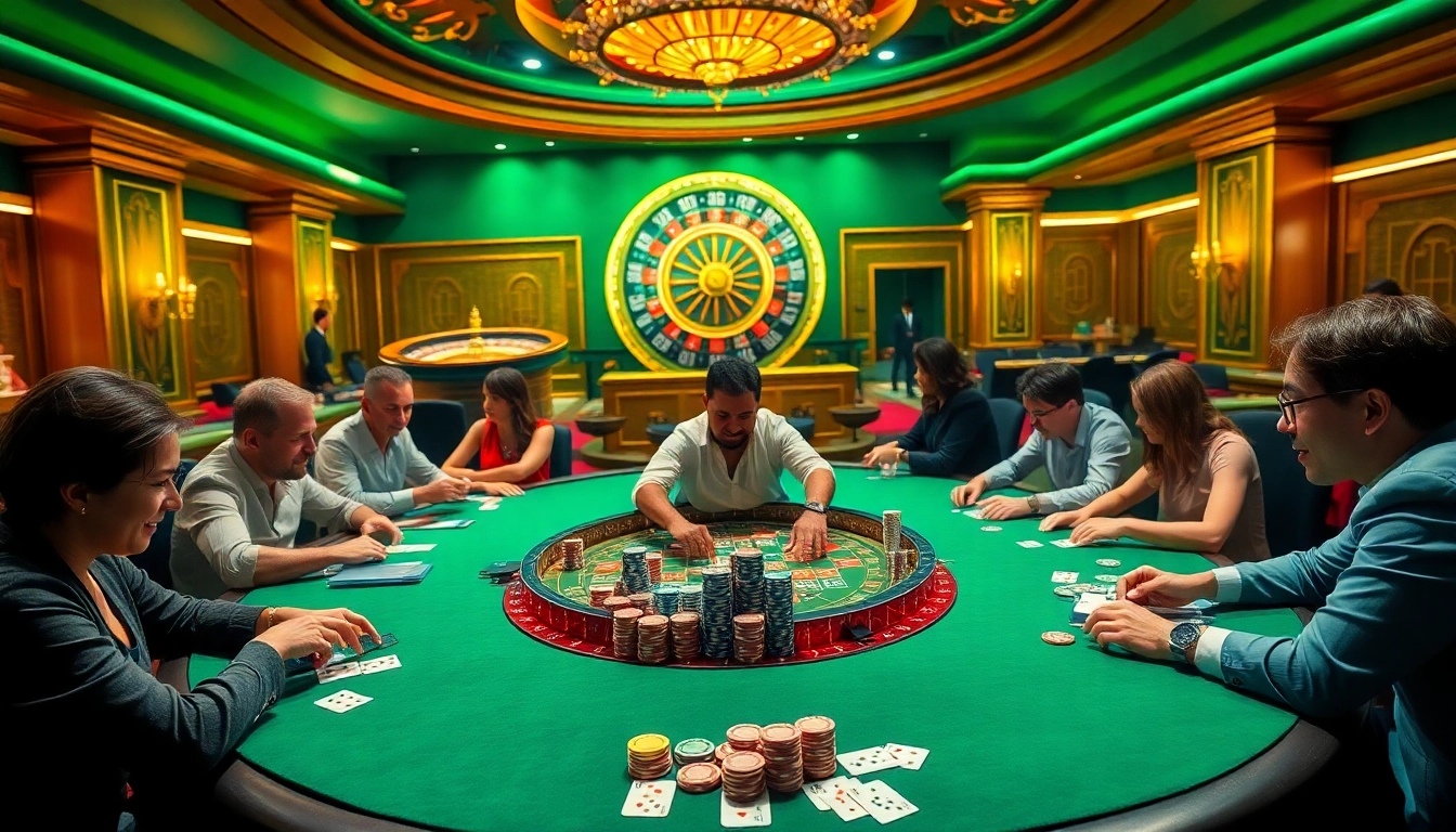 Players winning big at a poker table showcasing 33win's exciting gambling experience.