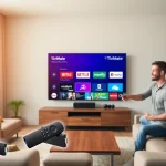TiviMate IPTV setup on Fire TV Stick displayed in a modern living room