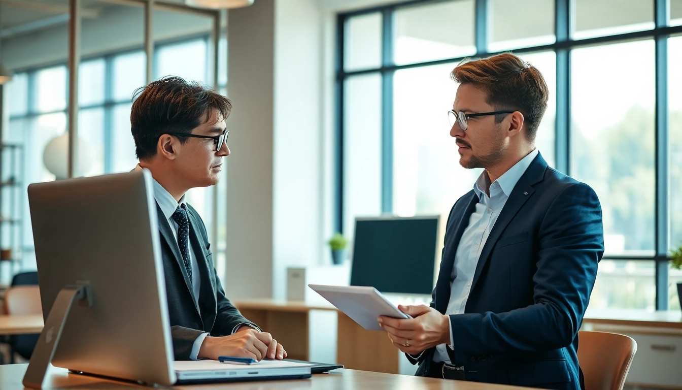 Headhunter Ingenieure beraten einen Ingenieur über Karrieremöglichkeiten in einem modernen Büro.