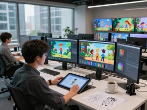 Animator demonstrating motion control ai techniques in a modern digital studio.