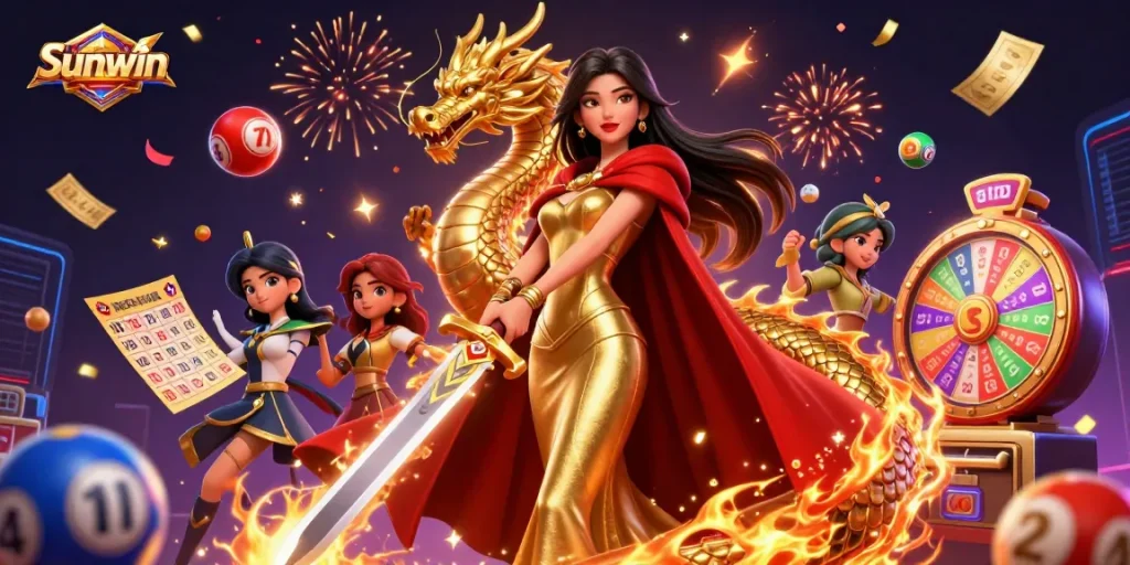 Engage with thrilling games on Sunwin, featuring vibrant lottery elements and a captivating warrior queen.