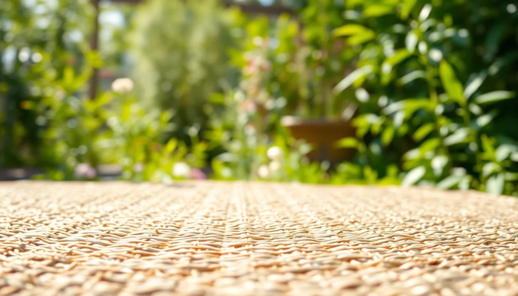 Hanfmatte im Garten mit natürlichem Licht und der Textur des Materials hervorhebend.