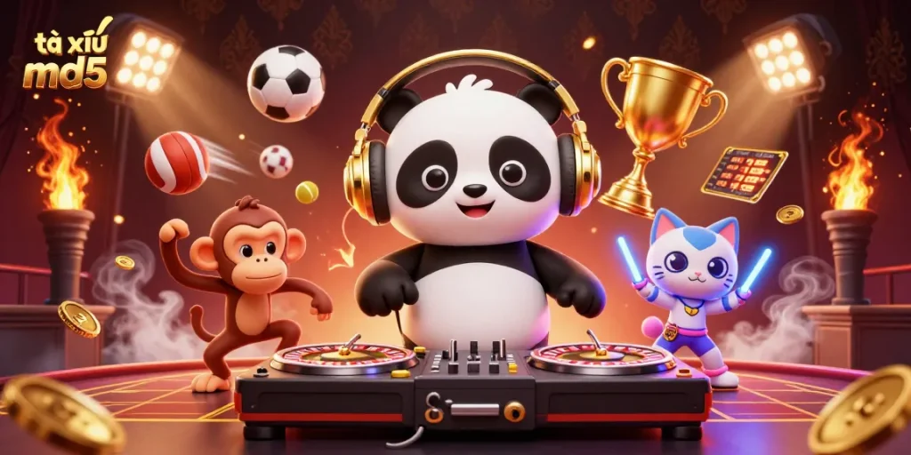 Experience thrilling gameplay with tài xỉu md5 in this vibrant, energetic casino illustration.