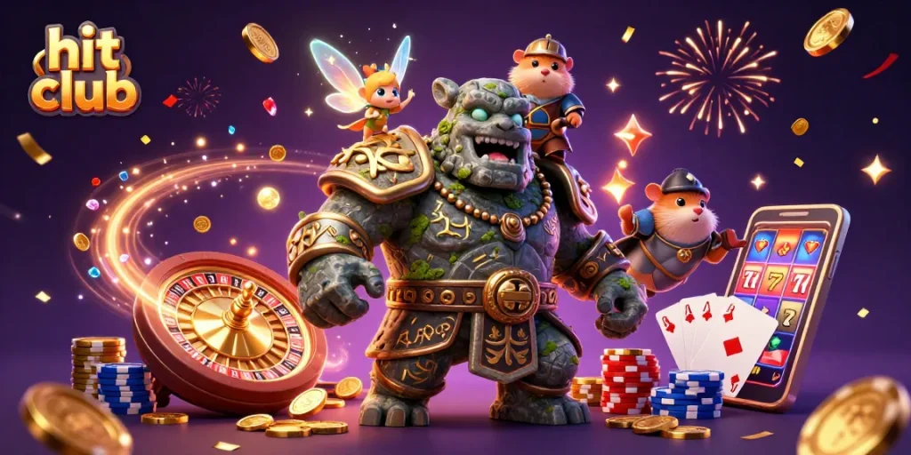 Experience thrilling wins at hit club with vibrant 3D casino characters and dynamic game elements.