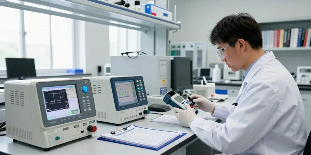 Präzise Kalibrierung eines forensischen Detektors im Labor für Gasanalysen.