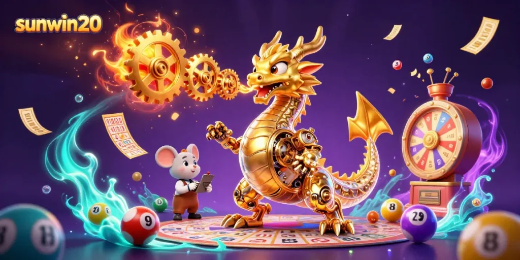 Play exciting games with sunwin20 as golden dragon and lottery elements create a vibrant casino atmosphere.